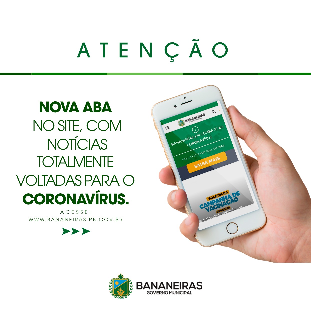 Prefeitura Municipal de Bananeiras adiciona página sobre Coronavírus em seu site