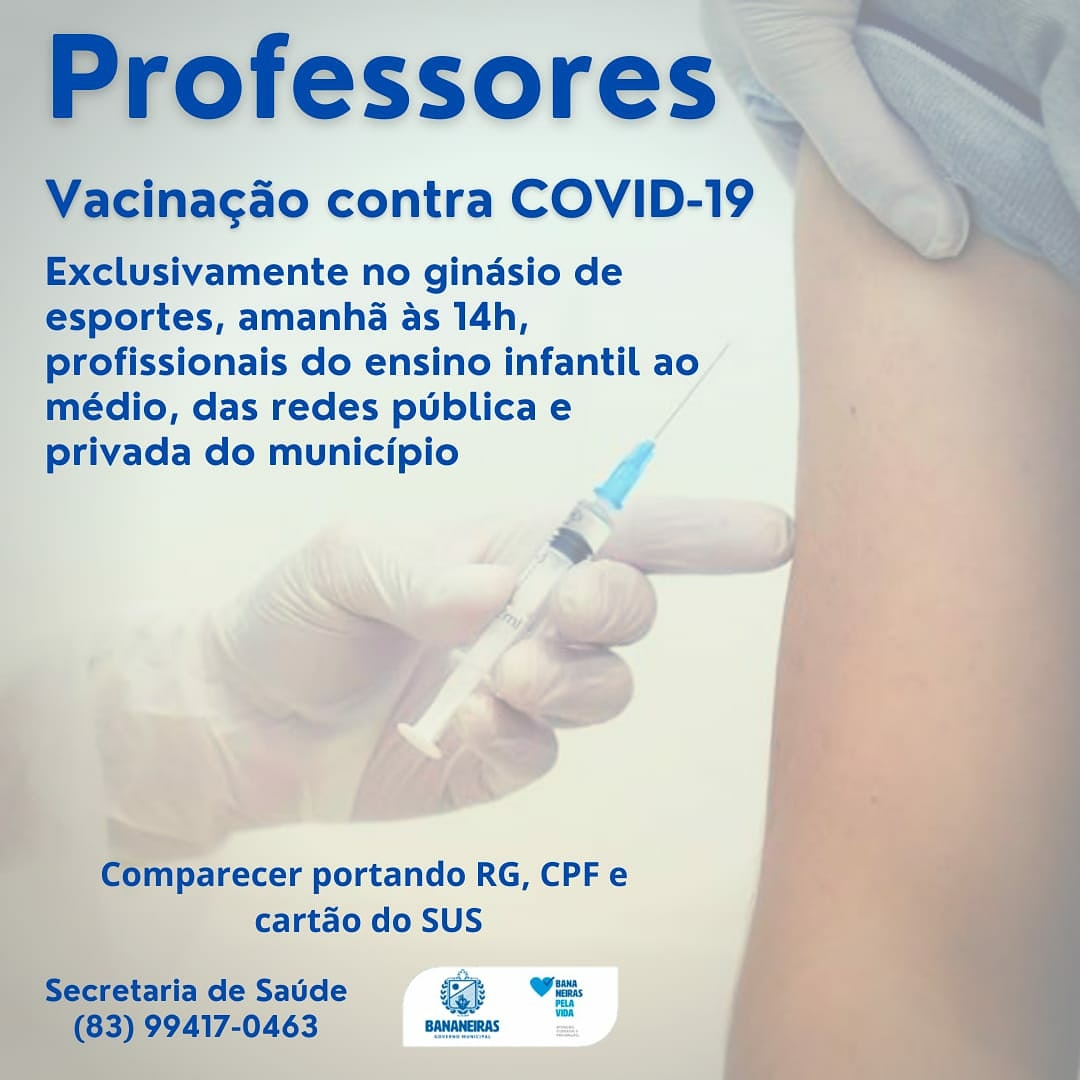Anunciado o novo cronograma de imunização contra COVID-19 para os professores do município