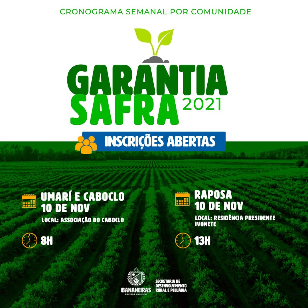 Secretaria de Desenvolvimento Rural e Pecuária anuncia que estão abertas as inscrições para o Garantia Safra 2021/2022