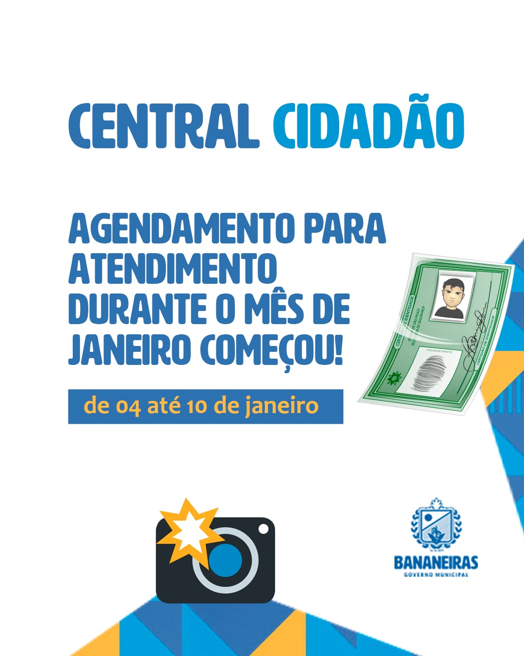 Central Cidadão abre agendamentos para emissão de RG no mês de Janeiro, em Bananeiras