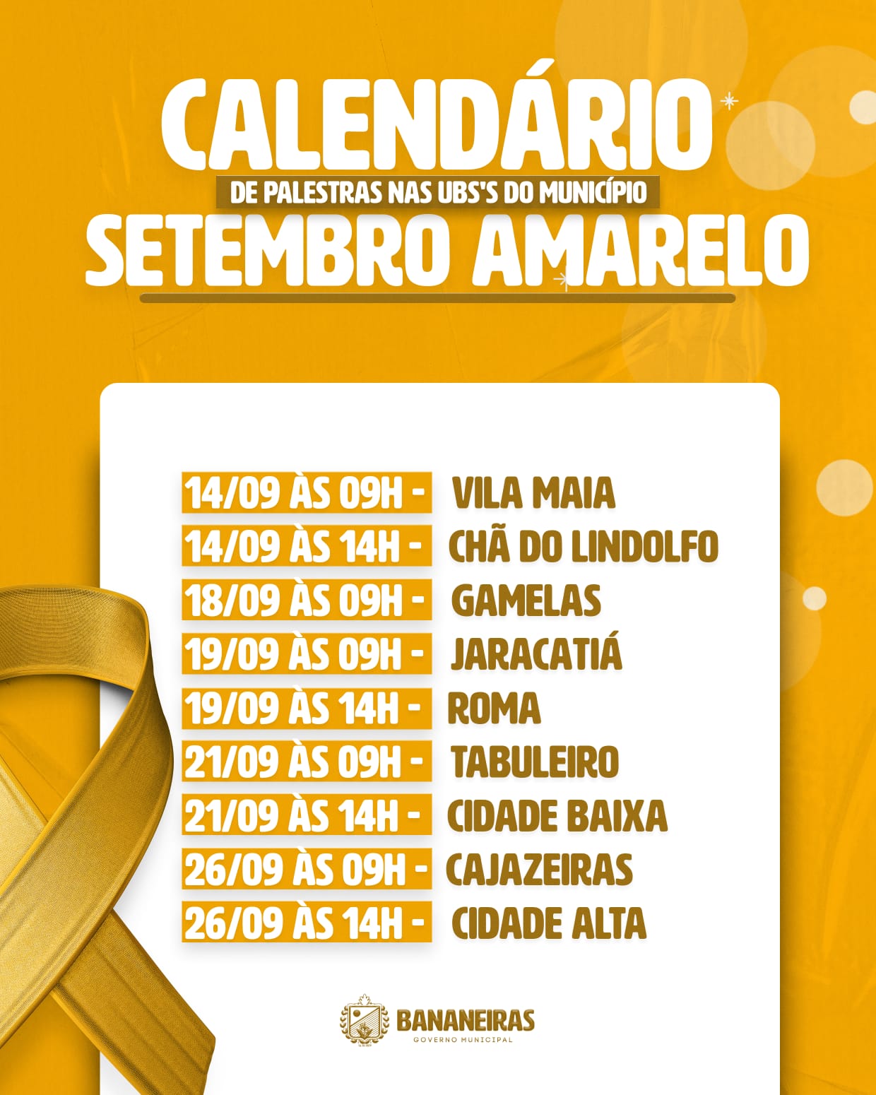 Saúde Municipal lança calendário do Setembro Amarelo nas UBS’s do município