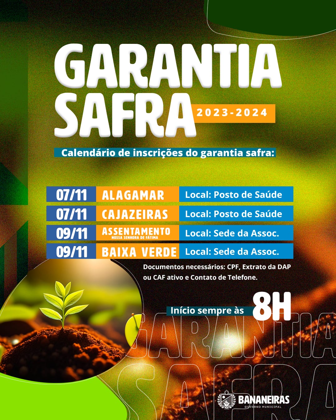 Prefeitura de Bananeiras inicia inscrições para o Garantia Safra 2023/2024