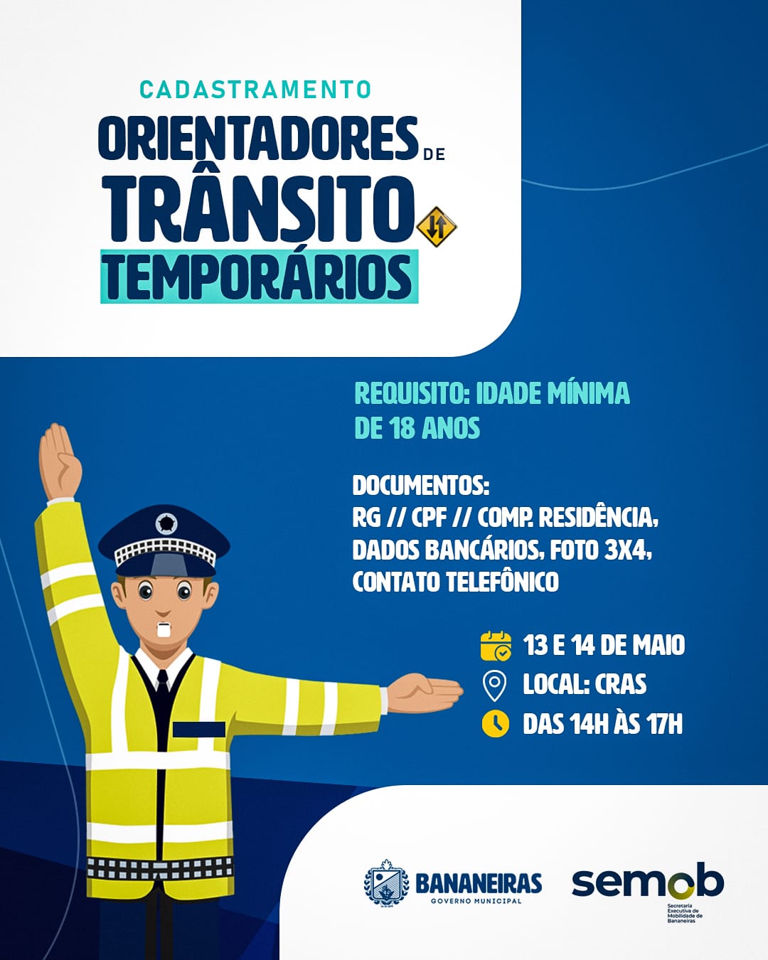 Prefeitura de Bananeiras realizará cadastramento para Orientadores de Trânsito Temporário